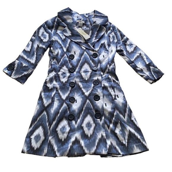 Vertigo Paris NWT Ikat Eye Double-Breasted Coat London Blue Geometric Print XS - Picture 1 of 5